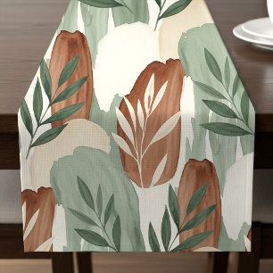 Organic Watercolor Sage Green and Oat Milk Botanic Short Table Runner