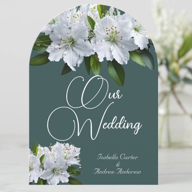 Organic Wedding Azaleas White Grey Green Floral Invitation (Creator Uploaded)