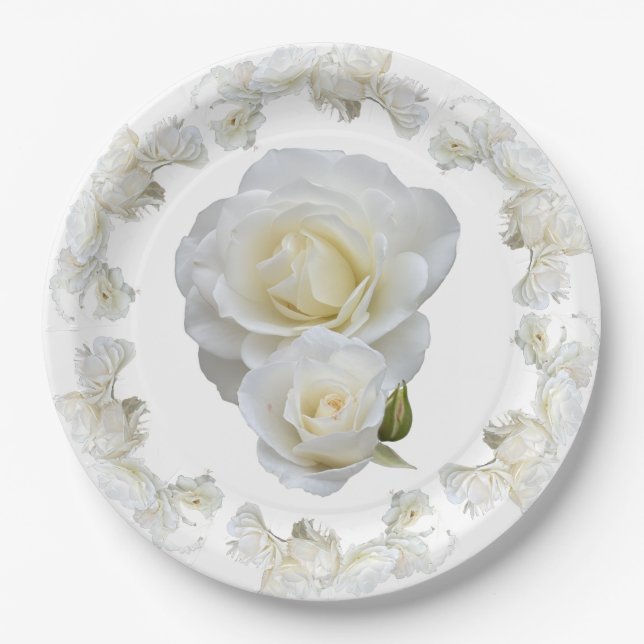 Organic White Roses, Paper Plate (Front)