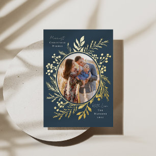 Organic Winter Botanicals Oval Photo Shape Navy