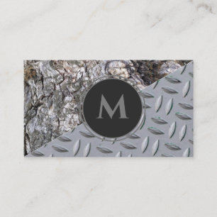 Organic wood grain diamond plate steel monogram business card