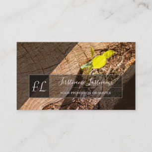 Organic wooden tree disc grey triangle monogram bu business card