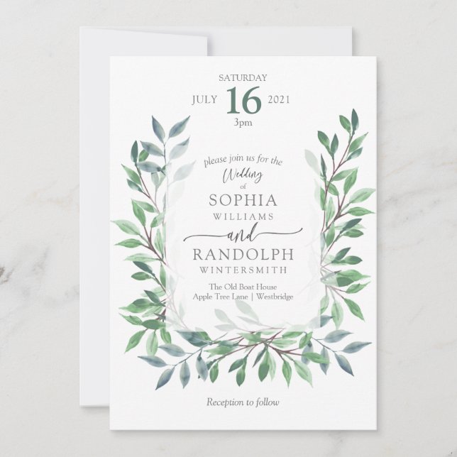 Organic Woodland Vintage Wreath Invitation (Front)