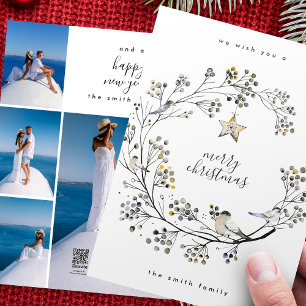 Organic Wreath Multi Photo Collage Year in Review Holiday Card