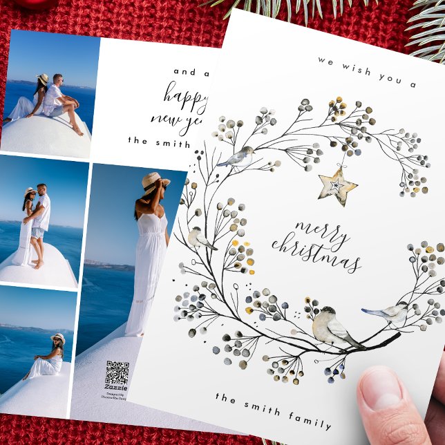 Organic Wreath Multi Photo Collage Year in Review Holiday Card (Creator Uploaded)