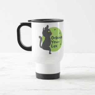 Organise your life Kawaii black cat practice yoga Travel Mug