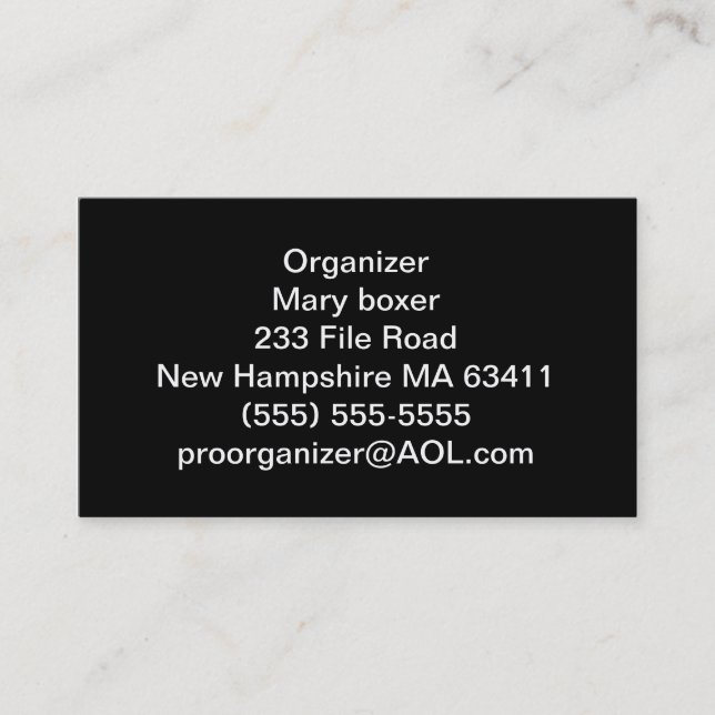 Organiser business cards (Front)