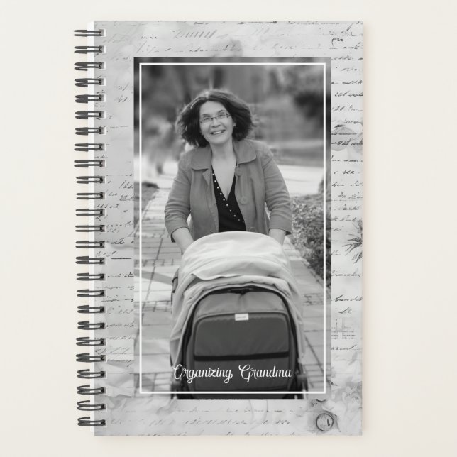Organizing Grandma Elegant Black & White Photo Planner (Front)