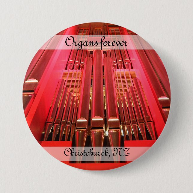 Organs forever! Christchurch Town Hall button (Front)