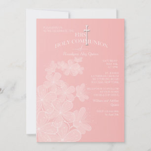 Organza Flowers First Holy Communion Invitation