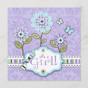 Organza Flowers Invitation Square Lav