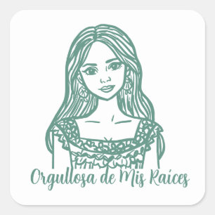 Orgullosa de Mis Raíces Mexican Line Art Square Sticker