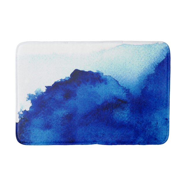 Orient Accent Watercolor Blue Bath Mat (Front)