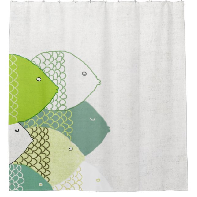 Orient Accent Whimsical Hand-drawn Fish Pattern Shower Curtain (Front)