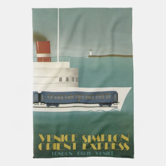 Orient Express Train Ferry Art Deco Tea Towel