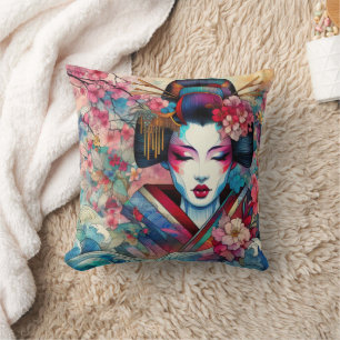 Oriental abstract Geisha sakura flowers tattoo Cushion