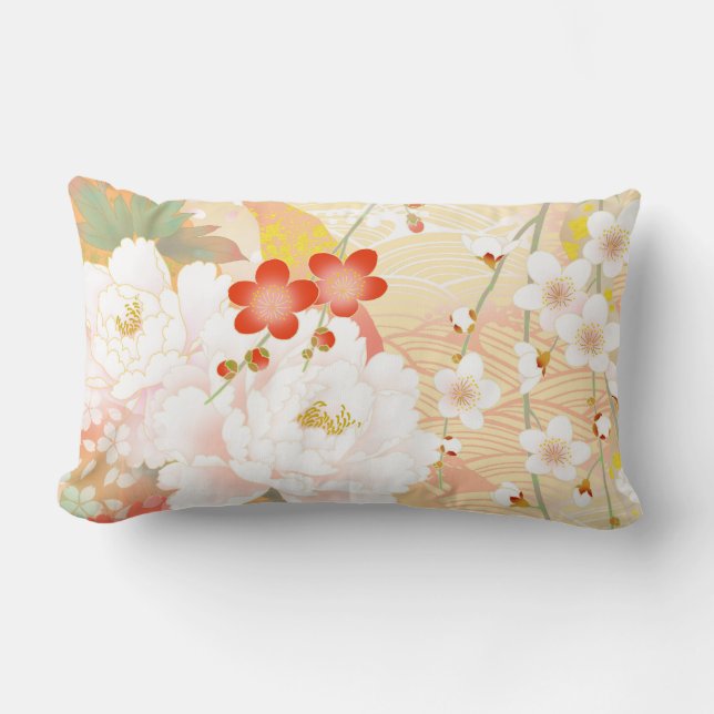 Oriental Accent Japanese Floral Soft Colours-1 Lumbar Cushion (Front)