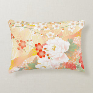 Oriental Accent Japanese Floral Soft Colours Decorative Cushion