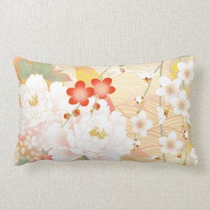 Oriental Accent Japanese Floral Soft Colours Lumbar Cushion