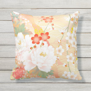 Oriental Accent Japanese Floral Soft Colours Outdoor Cushion