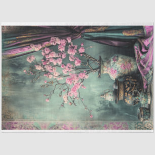 Oriental Aesthetics Pink Cherry blossom Still life Tissue Paper