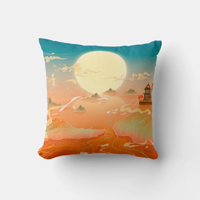 Oriental ancient landscape painting, classical pai cushion (Front)