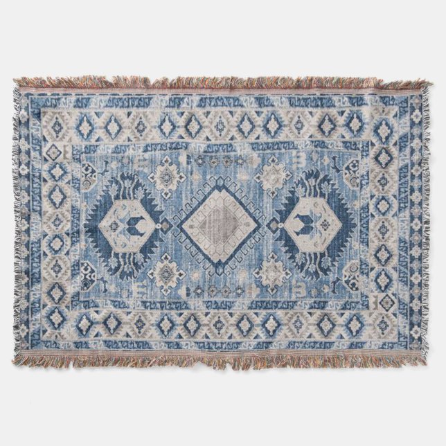 Oriental Antique Blue Kilim Rug  Throw Blanket (Front)