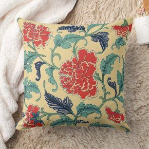 Oriental Antique Botanical Illustration of Peonies Cushion