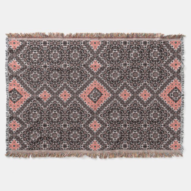 Oriental, Arabic, ornament, brown, red, ethnic Throw Blanket (Front)