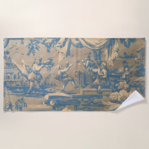 Oriental Art Royal Floral Blue Beach Towel