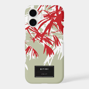 Oriental Asian Chinese Moss Red Bamboo Leaves Zen