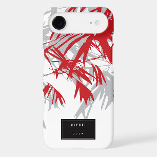 Oriental Asian Chinese Red Grey Bamboo Leaves Zen