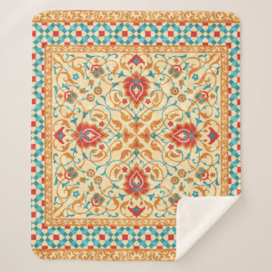 Oriental back, ornate ornamental floral pattern, s sherpa blanket
