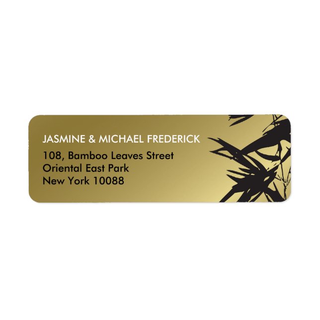 Oriental Bamboo Leaves Black Gold Address Label (Front)