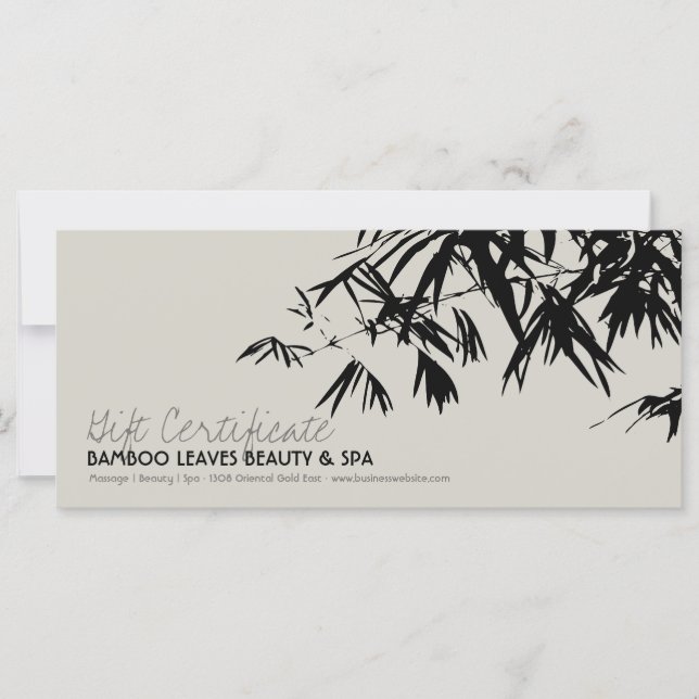 Oriental Bamboo Leaves Zen Spa Gift Certificate (Front)