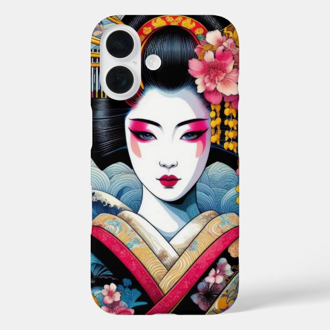Oriental beauty Geisha Maiko sakura flowers waves Case-Mate iPhone Case (Back)
