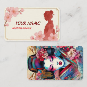 Oriental beauty Geisha salon watercolor sakura art Business Card