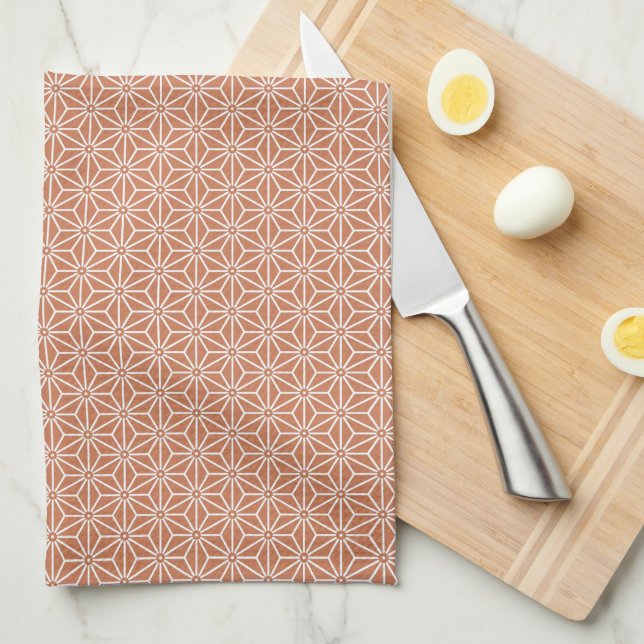 Oriental Beige Ensyucha Asanoha Japan Pattern Tea Towel (Quarter Fold)