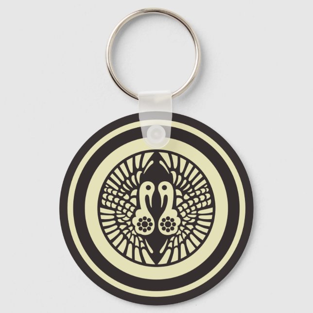 Oriental Beige Grey Ikko Ikki Japan Mon Art Key Ring (Front)