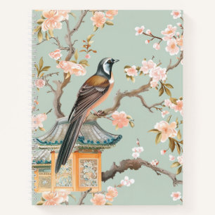 Oriental Bird and Fruit Blossoms Spiral Notebook