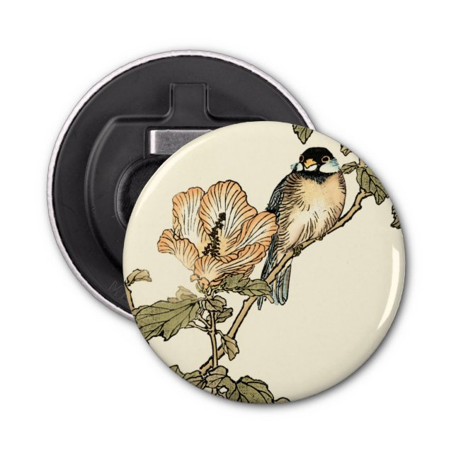 Oriental Bird Perched on Branch Bottle Opener (Front)