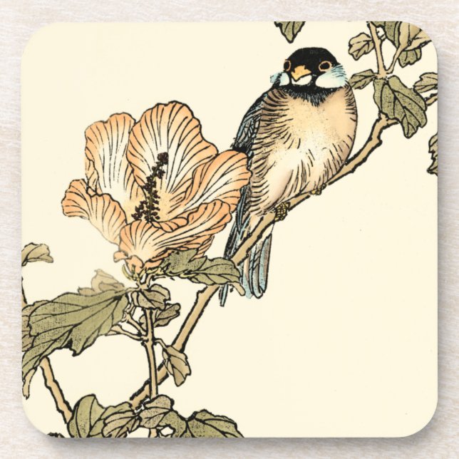 Oriental Bird Perched on Branch Coaster (Front)