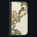 Oriental Bird Perched on Branch Samsung S4 Wallet Case<br><div class="desc">This art print displays sharp,  vivid image of an oriental bird perched on a branch. Below it there is an orange flower with a high degree of colour accuracy. This contemporary fine art print of a traditional Oriental-inspired art will add character to any wall in your house.</div>