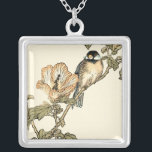 Oriental Bird Perched on Branch Silver Plated Necklace<br><div class="desc">This art print displays sharp,  vivid image of an oriental bird perched on a branch. Below it there is an orange flower with a high degree of colour accuracy. This contemporary fine art print of a traditional Oriental-inspired art will add character to any wall in your house.</div>
