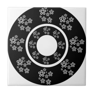 Oriental Black Floral Circles Design Tile