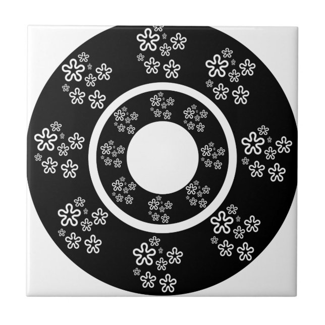 Oriental Black Floral Circles  Design Tile (Front)