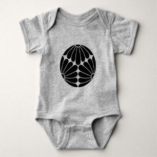 Oriental Black Kiku Chrysanthemum Mon Kamon Art Baby Bodysuit