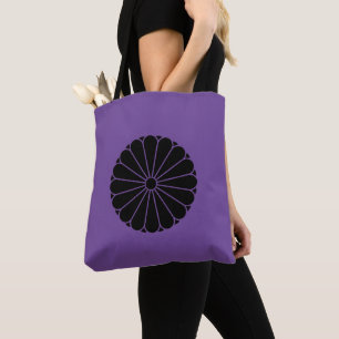 Oriental Black Kiku Chrysanthemum Mon Kamon Art Tote Bag