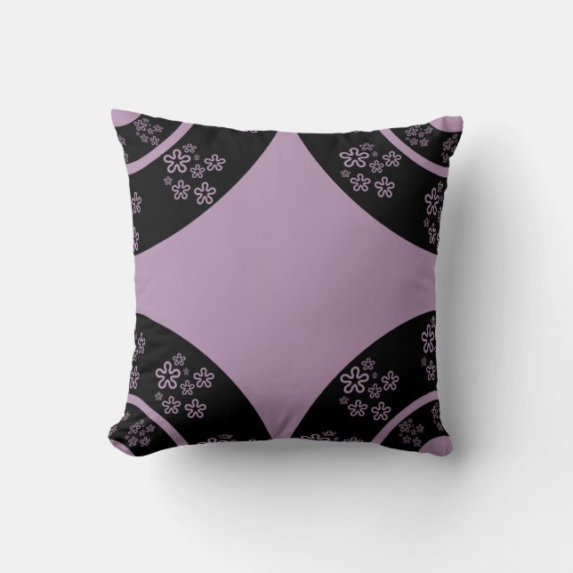 Oriental Black Lavender and Turquoise Two Sided Cushion (Front)