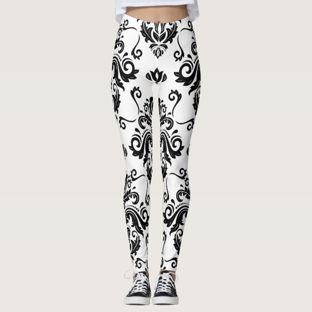 Oriental Black & White: Classic Texture Leggings (Front)